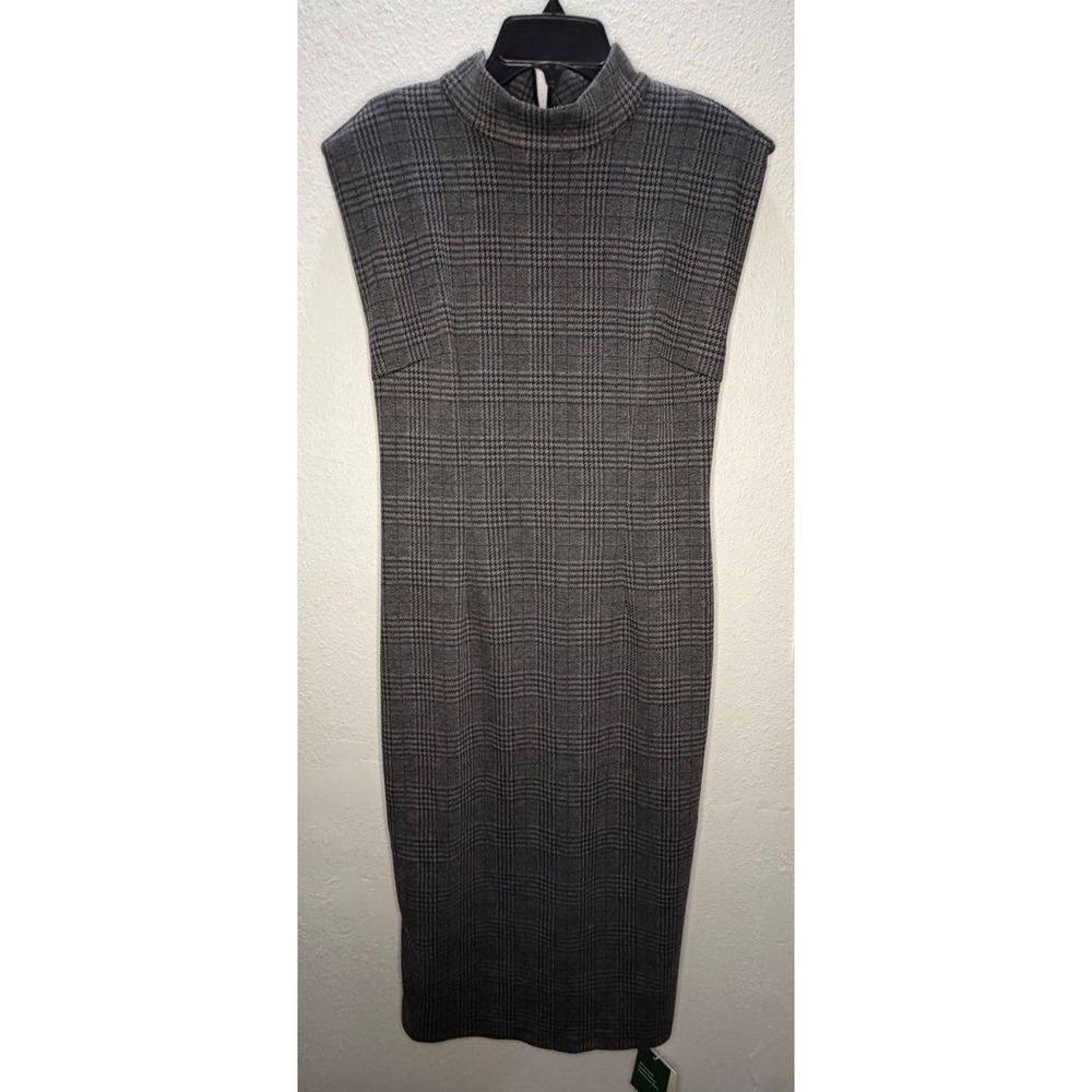Halara Womens Grey Glen Plaid Mock Neck Sleeveless Midi Dress Size M NEW